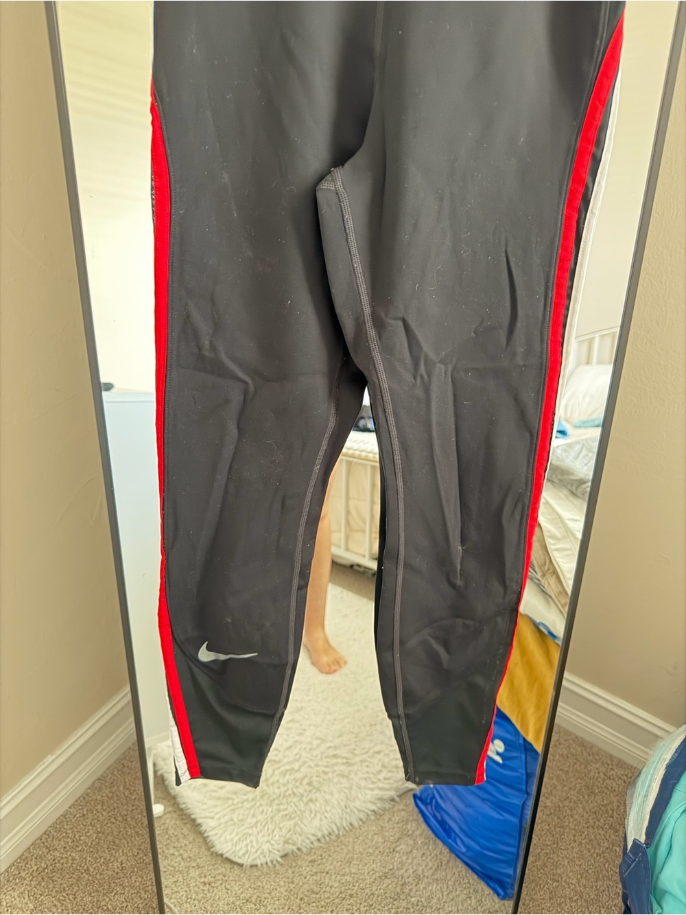 Nike Black Leggings with Red & White Side Stripes - Picture 8 of 10